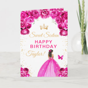 Roze Bruin Haar Meisje Sweet Sixteen Verjaardag Kaart