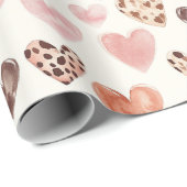 Roze Bruin Luipaard Print Hearts Cadeaupapier (Rol Hoek)