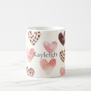 Roze Bruin Luipaard Print Hearts Koffiemok