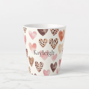 Roze Bruin Luipaard Print Hearts Latte Mok