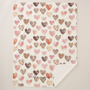 Roze Bruin Luipaard Print Hearts Sherpa Deken