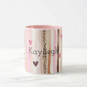 Roze Bruin Luipaard Print Hearts Stripes Kerstmis Mok