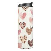 Roze Bruin Luipaard Print Hearts Thermosbeker (Gedraaid links)