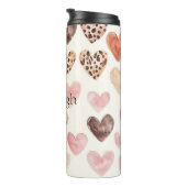 Roze Bruin Luipaard Print Hearts Thermosbeker (Geroteerd rechts)