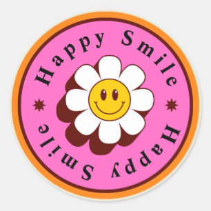Roze Bruin Modern Bold Geïllustreerd Happy Smile Ronde Sticker