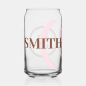 Roze Bruin Monogram Naam Blikvorm Glas (Voorkant)