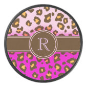 Roze bruin monogram van de luipaard hockey puck (Voorkant)