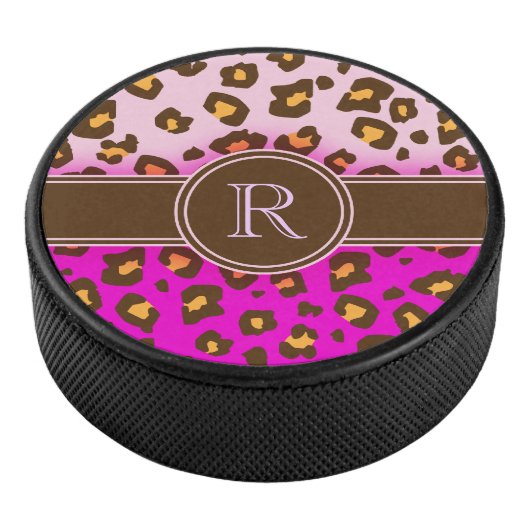 Roze bruin monogram van de luipaard hockey puck (3/4)