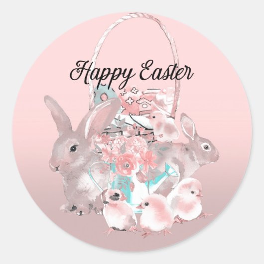 Roze Bruin Paasei Jacht Lente Verjaardagsfeest Ronde Sticker (Voorkant)