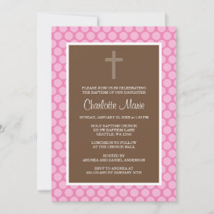 Roze bruin polaire dot Cross Baptisme Christening Kaart