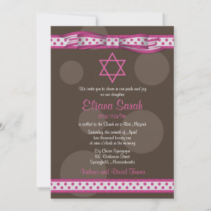 Roze bruin polaire dots bow bat mitzvah uitnodigin kaart