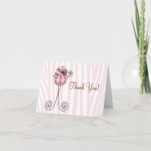 Roze Bruin Roze Zebra Baby shower Bedankt Kaarten (Voorkant)