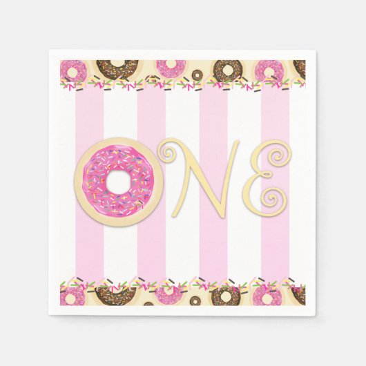 Roze Bruin Sprinkle Donuts EEN 1E verjaardagsfeest Servetten (Voorkant)