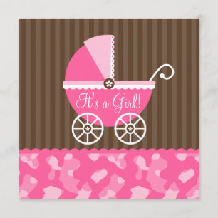 Roze bruin vervoer Camo Girl Baby shower Kaart