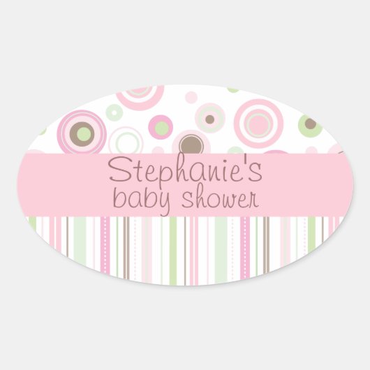 Roze Bruin Zoet Meisje Polka Dot Baby shower Ovale Sticker (Voorkant)
