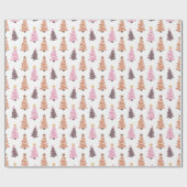 Roze Bruin Zwart Kerstbomen Wit Kerstmis Cadeaupapier (Vlak)