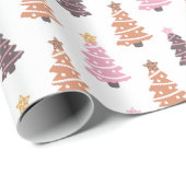 Roze Bruin Zwart Kerstbomen Wit Kerstmis Cadeaupapier (Rol Hoek)