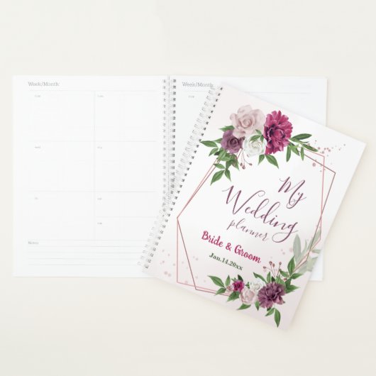 roze bruinbloemen groen huwelijk planner (Display)
