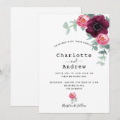 Roze bruinbloemkolen bruinachtige bruine bruiloft kaart (Voorkant / Achterkant)