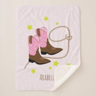 Roze & Bruine Cowgirl Laarzen & Touw, Persoonlijk Sherpa Deken