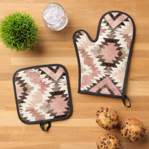 Roze Bruine Cowgirl Zuidwestelijke Stam Ovenwant & Pannenlap Set