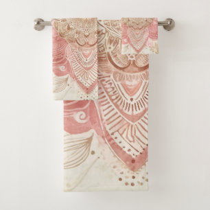 Roze Bruine Crème Mandala Boheemse Boho Mode Bad Handdoek