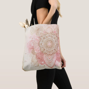Roze Bruine Crème Mandala Boheemse Boho Mode Draagtas