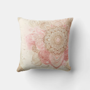 Roze Bruine Crème Mandala Boheemse Boho Mode Kussen