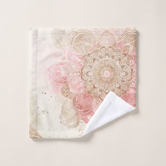 Roze bruine crème Mandala Bohemian Boho Mode Bad Handdoek (Wasdoekje)
