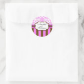 Roze bruine Damask Stripe Wedding Sticker (Tas)