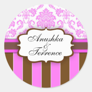 Roze bruine Damask Stripe Wedding Sticker