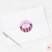 Roze bruine Damask Stripe Wedding Sticker (Envelop)