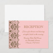 Roze bruine damast huwelijksontvangst uitnodiging (Voorkant / Achterkant)