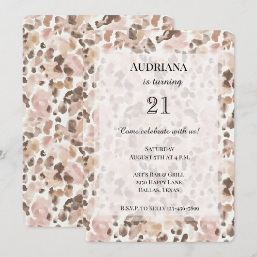 Roze Bruine Luipaard Verjaardag Kaart (Voorkant / Achterkant)