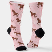 Roze Bruine Paarden Sokken (Gebogen)