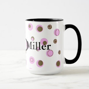 Roze bruine poladots monogrammen mok