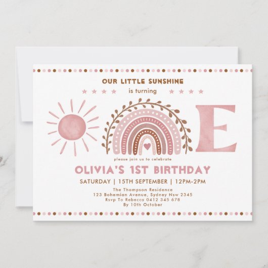 Roze bruine regenboog en zonneschijn, eerste verja kaart (Voorkant)