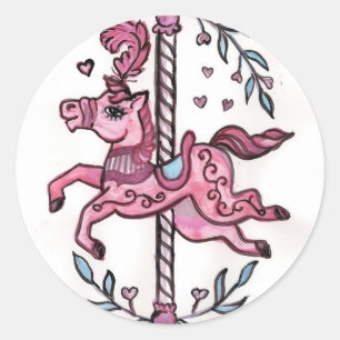 Roze bruine, ronde horsie sticker