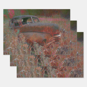  roze bruine roze auto oud Antiek Inpakpapier Vel