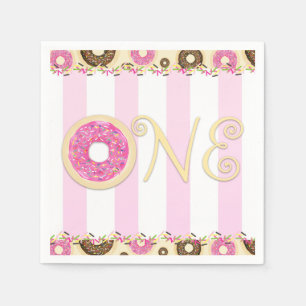 Roze Bruine Strooi Donuts EEN 1e Verjaardagsfeestj Servetten