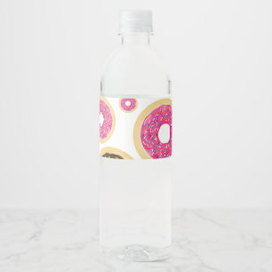 Roze & Bruine Strooidonuts Moderne Verjaardagsfees Waterfles Etiket
