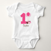 Roze bruine uil Polka Dot 1e verjaardag meisje Romper (Voorkant)