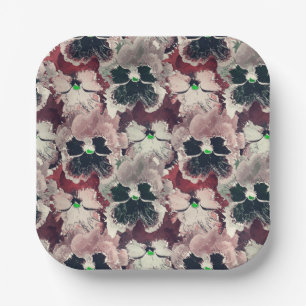 Roze, bruine waterverf bloemen papieren bordje