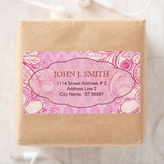 Roze & bruine wervelingen - aangepaste tekst etiket (Insitu)