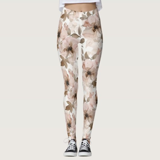 Roze bruine zuidwestelijke bloemmotief  leggings (Voorkant)