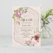 roze bruingebondente florale sip en uitnodiging (Staand voorkant)