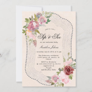 roze bruingebondente florale sip en uitnodiging