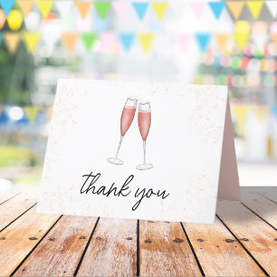 Roze brunch en bruisend waterverf champagneglas bedankkaart