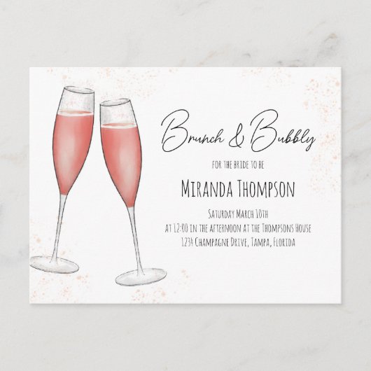 Roze Brunch en Bubble Vrijgezellenfeest QR-code Briefkaart (Voorkant)