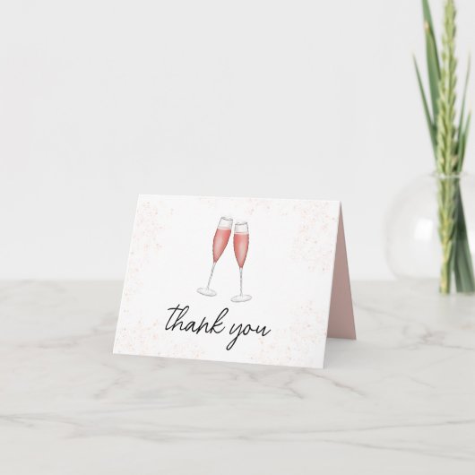 Roze Brunch en Mousserend Waterverf Champagne Glaz Bedankkaart (Voorkant)